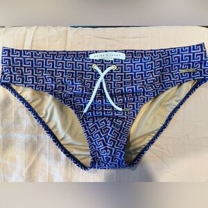 Parke & Ronen men’s swim brief (Speedo-style) with Greek Key pattern.